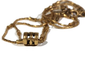 Vintage Anne Klein AK Gold Tone Fashion Double Strand Necklace and Barrel Pendant