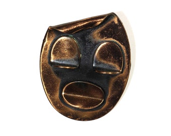 Large Copper Rebaje Style African Mask Abstract Modernist Minimalist Oval Face Brooch Pin