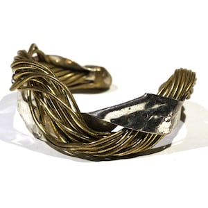 Vintage Modernist Minimalist Bi-metal Freeform Sterling Silver And Brass Thick Wire Signed Cuff Bracelet