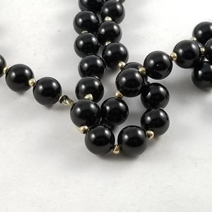 Vintage Long Black Onyx Black Pearls Beaded Necklace With Small Gold Filled or Gold Spacer Beads Mourning Necklace