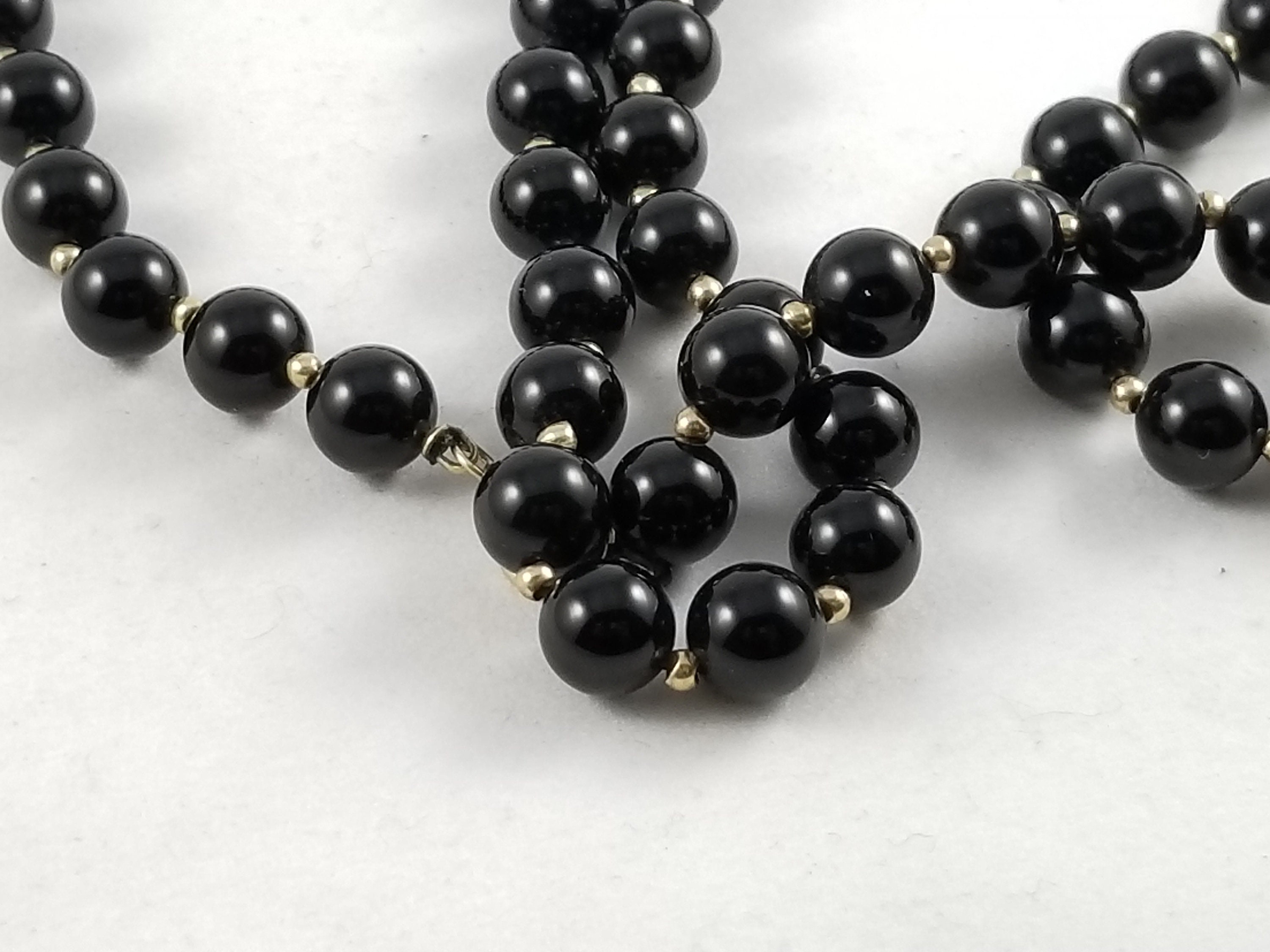 Vintage Long Black Onyx Black Pearls Beaded Necklace With - Etsy