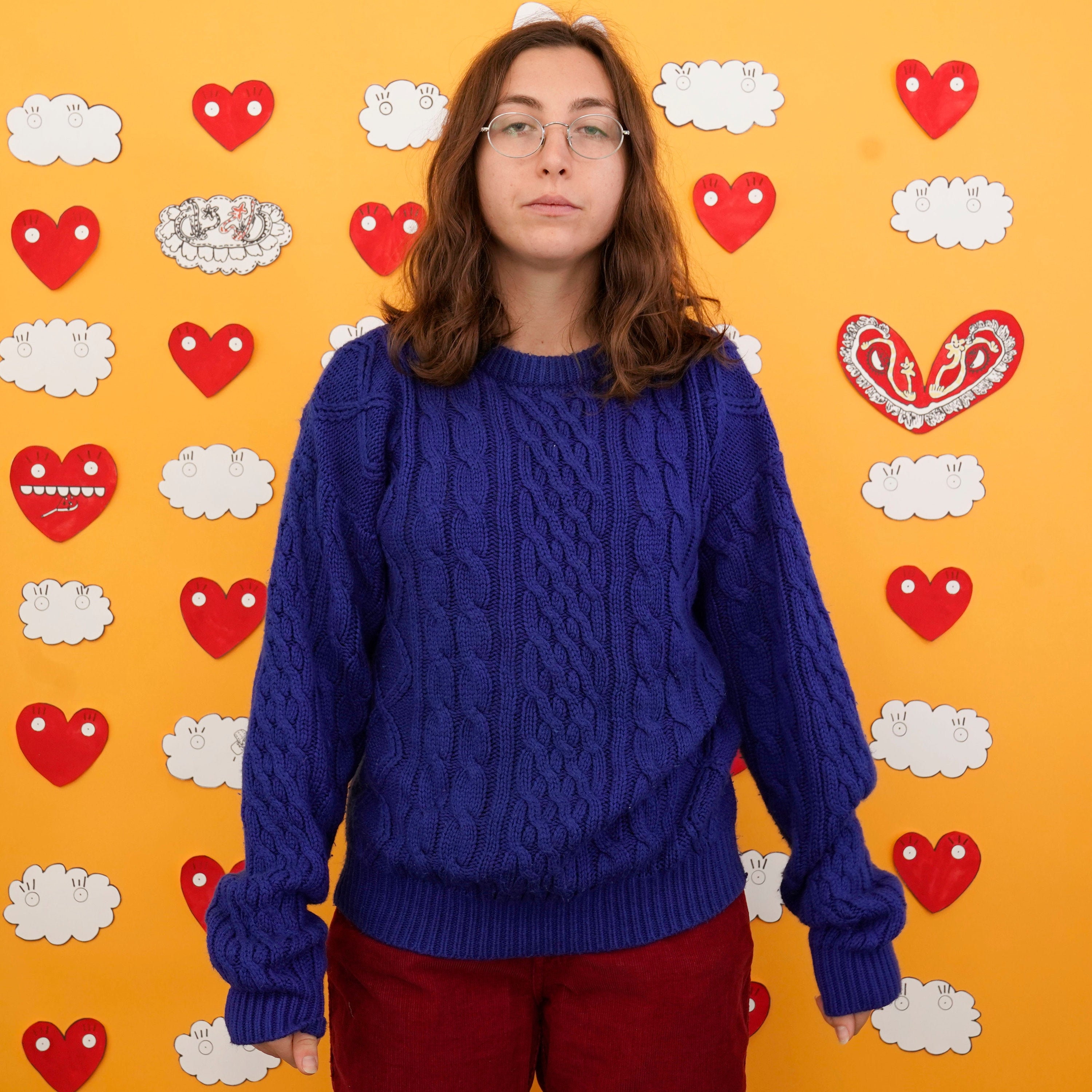 90s Cable Knit Sweater Navy Royal Blue Big Blueberry Grape Etsy