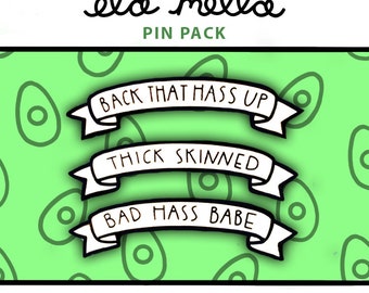 Avocado Caption Pins - 3 Pin Pack