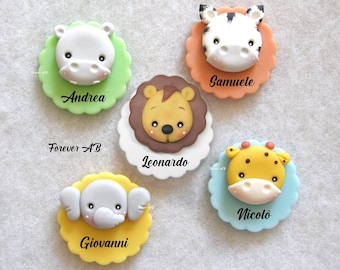 Safari Animals Christening Favors for Boys with Colored Bases - Christening Favors for Birth - First Birthday Favors for Boys