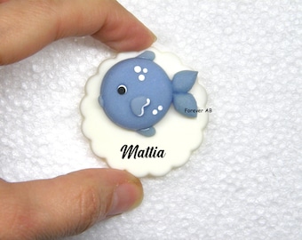 Imanes de peces para recuerdos de bautizo de bebé niño - Pececito - Tema marino - Recuerdo magnético de nacimiento de bebé niño