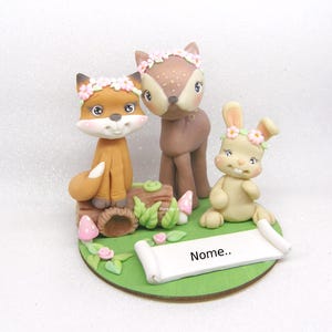 Cake topper Animali del bosco Woodland cake topper battesimo, primo compleanno  , animaletti del bosco -volpe cerbiatto coniglietto