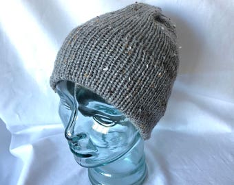 Double Brim Hat, Knit Slouchy Beanie || Adult, Unisex || in GRAY HEATHER