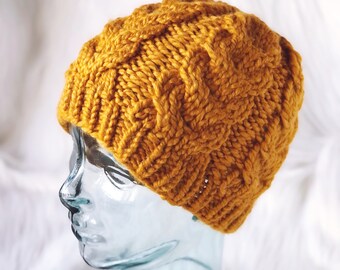 Chunky Cabled Beanie || Cable Knit Hat || in Butterscotch