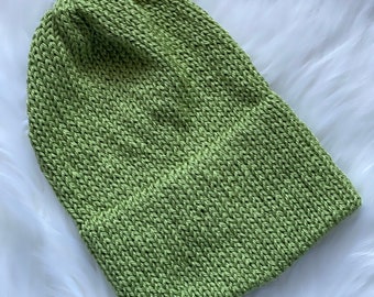 Double Brim Hat, Knit Slouchy Beanie || Adult, Unisex || in PISTACHIO