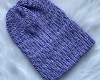 Double Brim Hat, Knit Slouchy Beanie || Adult, Unisex || in LAVENDER BLUE