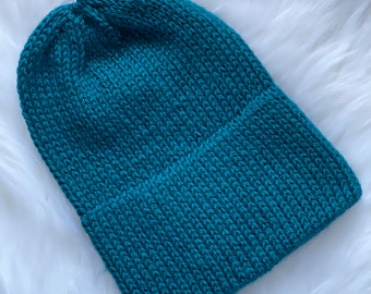 Double Brim Hat, Knit Slouchy Beanie || Adult, Unisex || in OCEAN