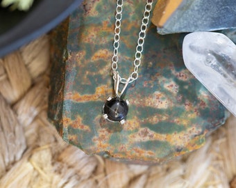 Dainty Black Star Diopside Sterling Silver Pendant Cable Chain Adjustable Necklace