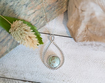 Large Teardrop Beaded Round Cloud Mountain Turquoise Sterling Silver Statement Adjustable Necklace