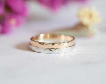 Glimmer Hammered Solid Gold or Sterling Silver Textured Stackable Ring