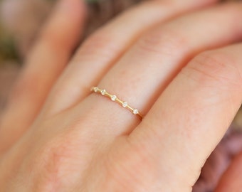 14k Solid Yellow White or Rose Gold Diamond Dainty Stackable Ring