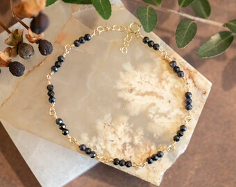 Midnight Blue Burmese Sapphire and 14k Gold Filled Adjustable Gemstone Bracelet