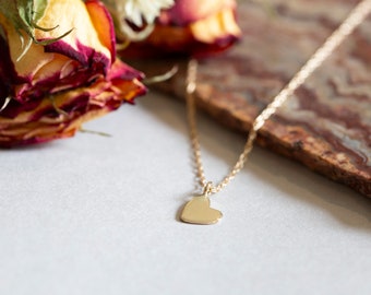 Handmade Dainty 14k Yellow Gold Heart Pendant Rope Chain Necklace