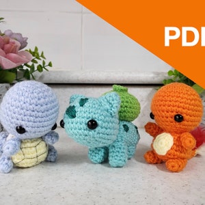 Kanto Starters amigurumi pattern - Bulbasaur, Charmander, Squirtle