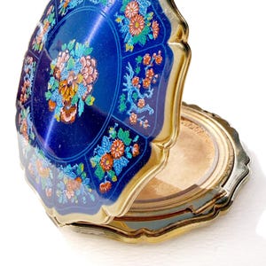 Vintage Stratton Navy Blue Floral Enamel Top Compact-