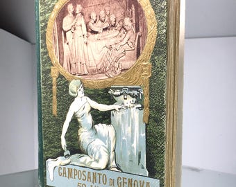 1920s Fold-Out Photo Italian Post Cards- Souvenir Camposanto Di Genova Italy- Hard Cover Booklet, Italy Post Cards