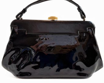 Vintage Black Patent Leather Lewis HandBag