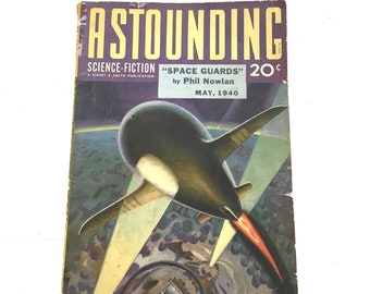 Vintage Sci Fi Comic Book Astounding Stories May 1940 Volume XXV Number 3 Comic Illustrations Alien Whimsical Retro Decor Bookshelf