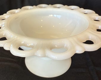 Vintage Milk Glass Pedestal Vase: Cut Glass Floral Centerpiece