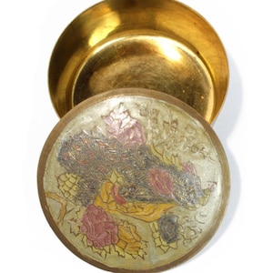Vintage Cloisonne Trinket Box: Brass Enameled Floral Peacock Lid