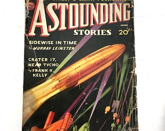 Vintage Sci Fi Comic Book Astounding Stories June 1934 Volume XIII Number 4 Comic Illustrations Alien Whimsical Retro Decor Bookshelf