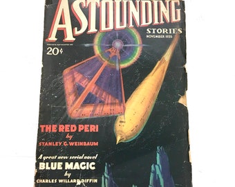 Vintage Sci Fi Comic Book Astounding Stories November 1935 Volume XVI Number 3 Comic Illustrations Alien Whimsical Retro Decor Bookshelf