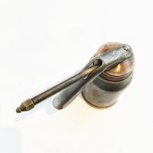 Vintage Steel & Copper Oil Can: Rustic Industrial Decor