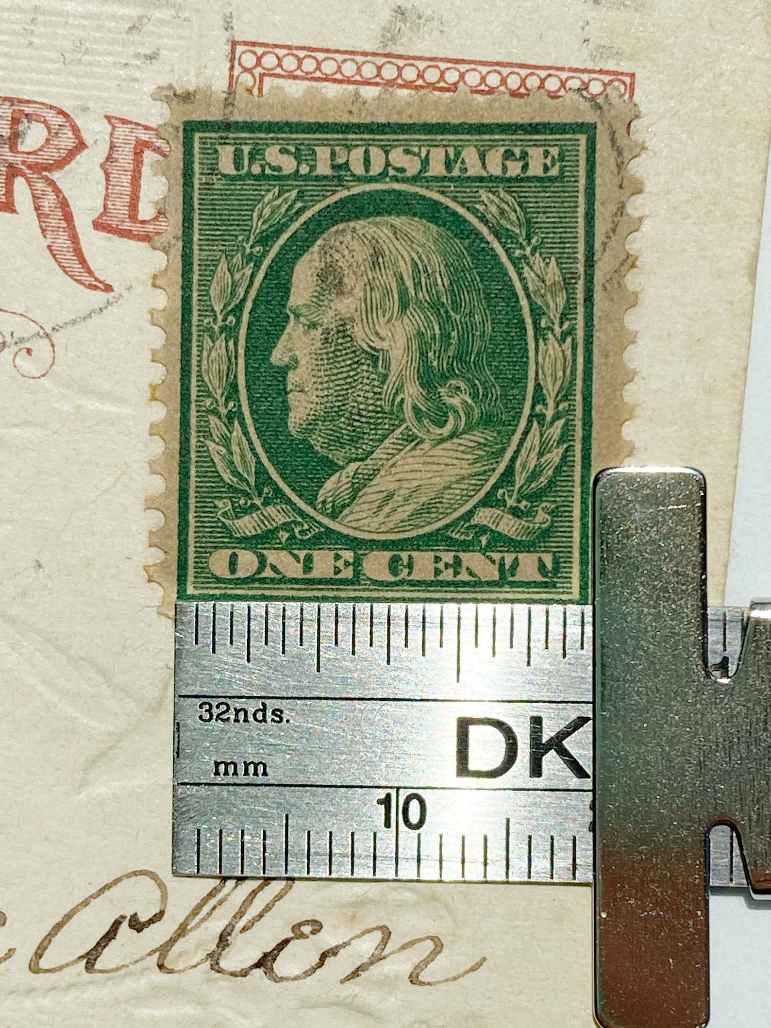 Early Rare Benjamin Franklin One Cent Stamp, Early 1909 Easter Tidings ...