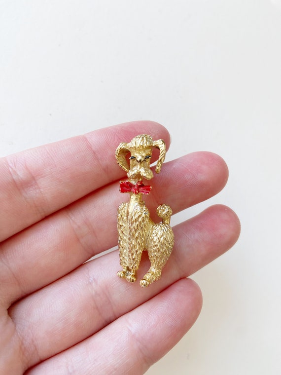 Vintage Poodle Dog Brooch ~ Brass Gold Poodle Dog 
