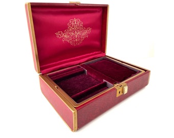 Vintage 60s Red Farrington Jewelry Box, Burgundy Red With Red Velvet No Key