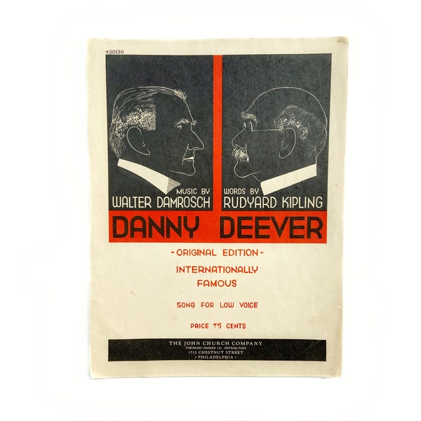 1897 Danny Deever Sheet Music words by Rudyard Kipling & music by Walter Damrosch, Art Deco Piano Pieces, Song for Low Voice