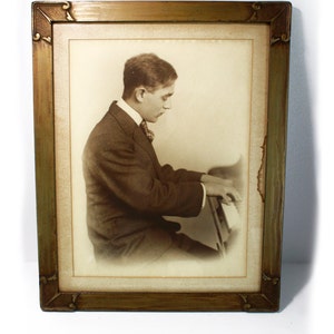 Antique Framed Piano Player Photograph: Art Deco Wood Frame