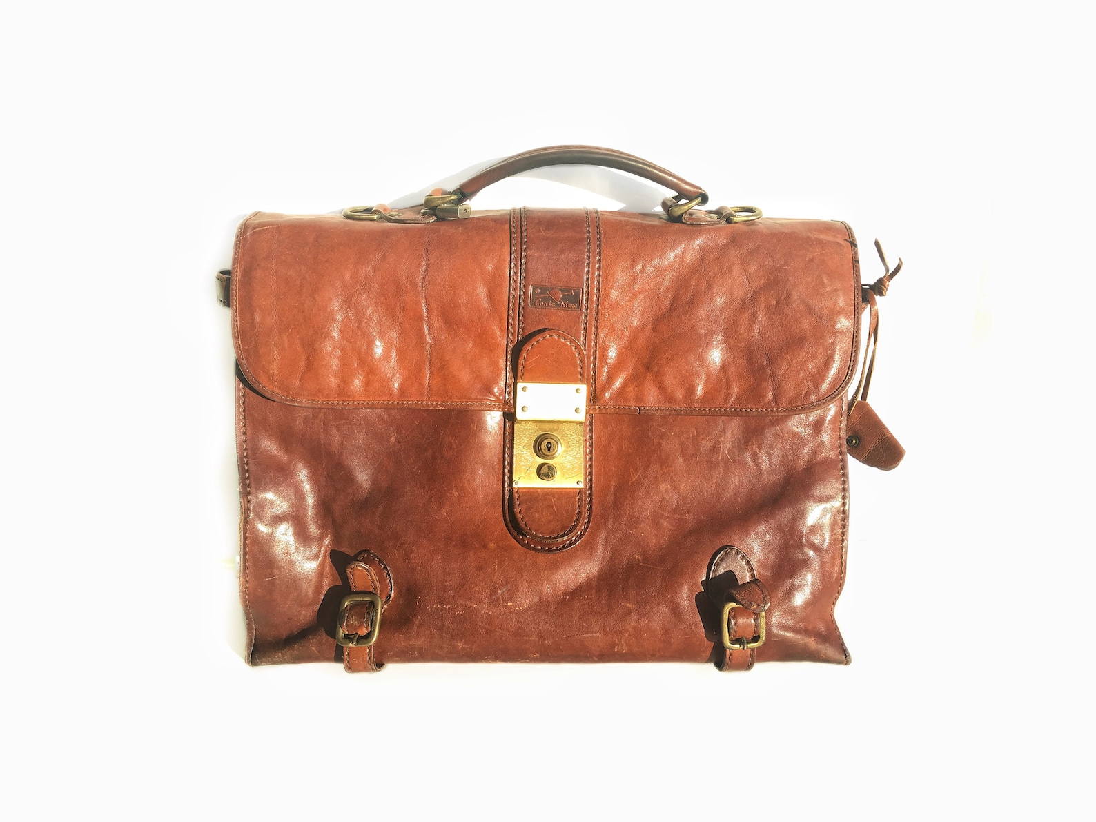 Vintage Deep Brown Leather Conte Max Briefcase Messenger Bag MacBook Laptop Soft Leather Bag