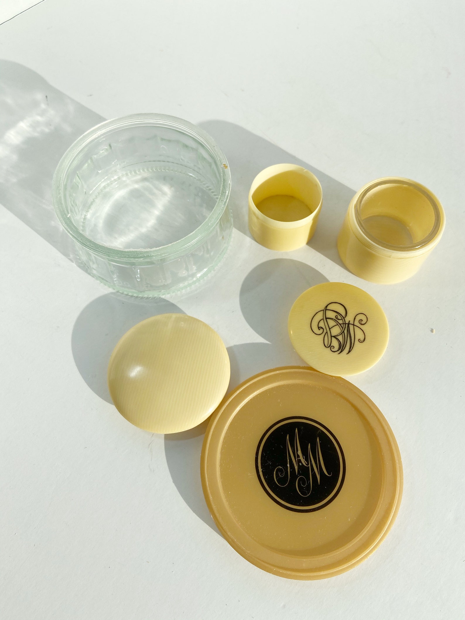 Vintage Makeup Jars Monogram Celluloid Glass Jar Case 1950s Etsy