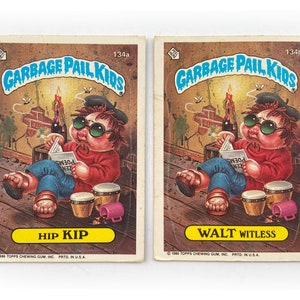 1986 Topps Garbage Pail Kids Card Hip KIP Garbage Pail Kids 1986 134a 134b and WALT Witless image 1