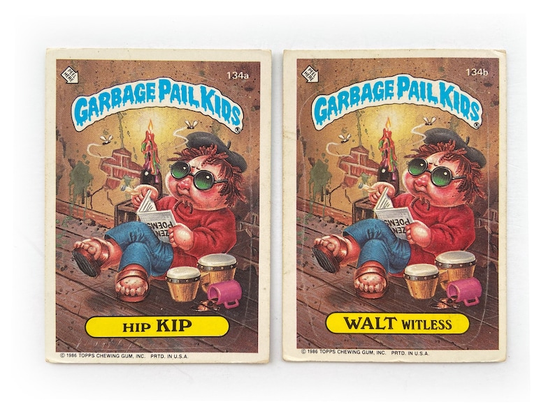 1986 Topps Garbage Pail Kids Card Hip KIP Garbage Pail Kids 1986 134a 134b and WALT Witless image 1