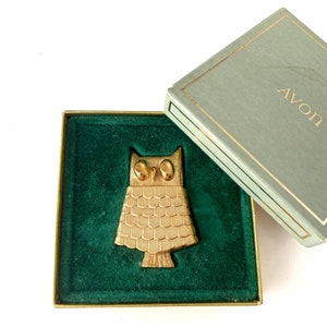 Vintage Avon Owl Glace Brooch- Owl Perfume Pin- 1960s Avon Perfume Owl Brooch- Owl Compact- Solid Perfume Brooch- Owl Brooch