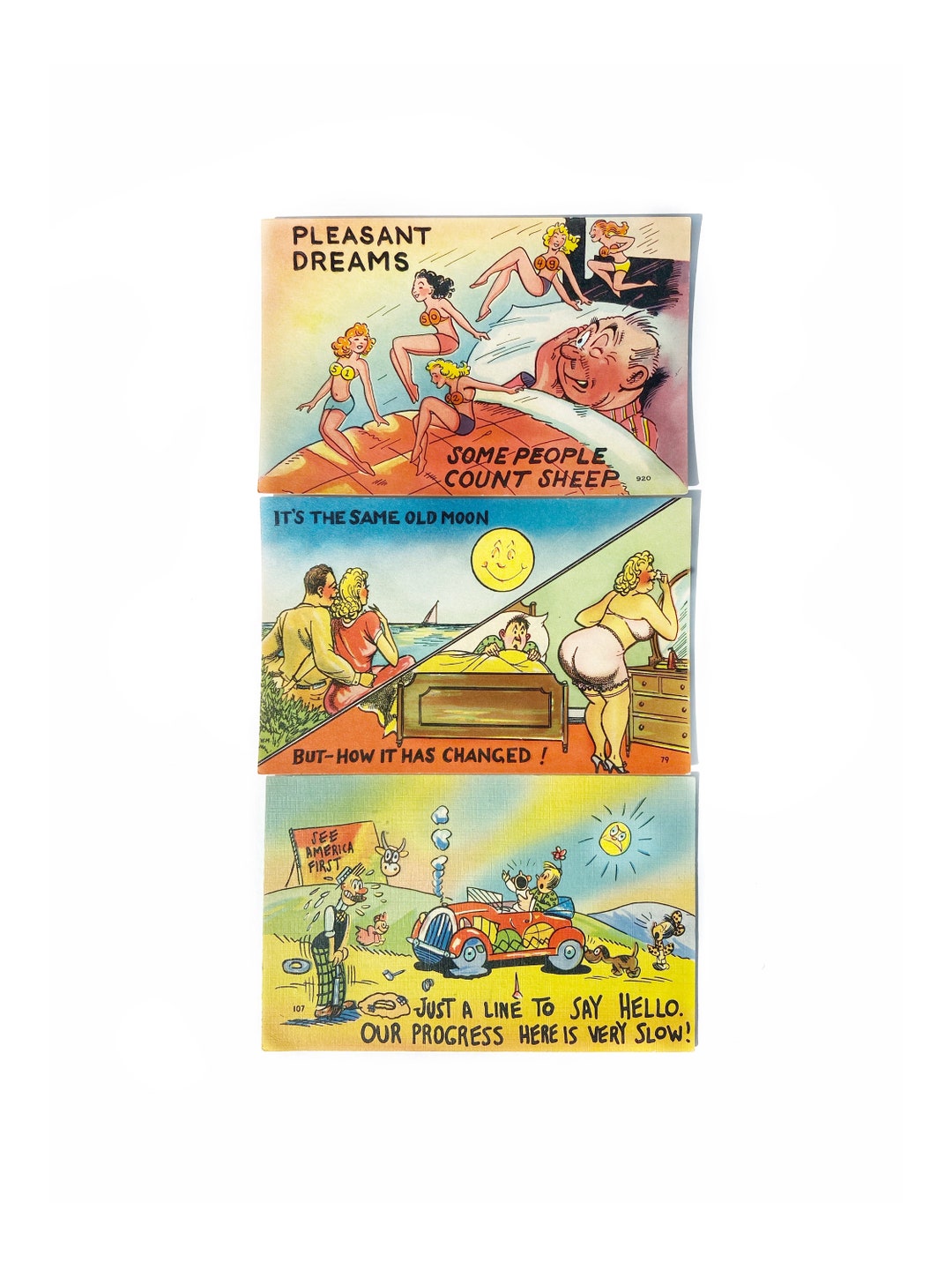RARE Vintage Cartoon Adult Sex Humor Postcards Set of 3