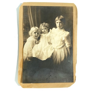Antique Cardboard Photo Frame Sisters Portrait, Victorian Girls, Siblings Photo Shoot, Children, B&W Photography