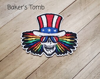 Band 70s Grateful Dead Uncle Sam on Bike Embroidered Patch Iron On Applique Music Jerry Garcia