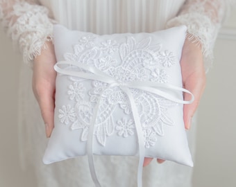 White Venise Lace  Ring Pillow | 7" x 7" | Handmade in the USA | Ring Bearer Pillow | Ring Pillow | Ring Boy | One of a kind Design