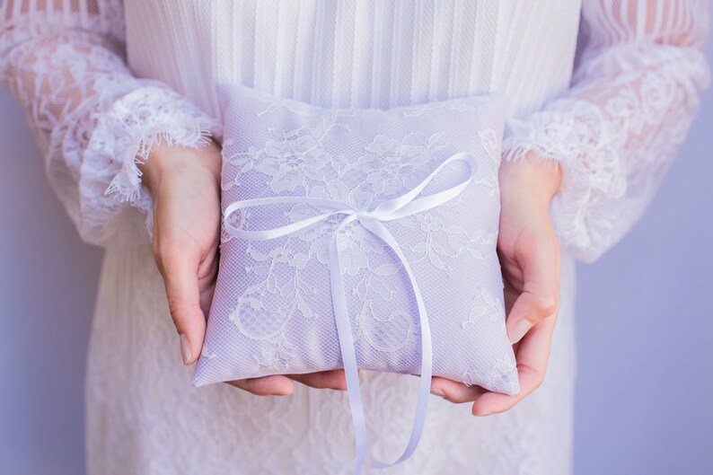 Lavender and White French Chantilly Lace Ring Pillow Ring Boy Ring Bearer Pillow Handmade in the USA Ring Pillow
