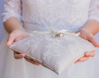 Champagne French Chantilly Lace Ring Pillow -  Handmade in the USA, Ring Bearer Pillow, Ring Pillow, Ring Boy