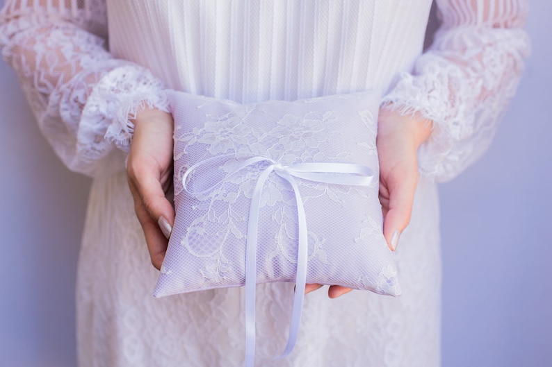 Lavender and White French Chantilly Lace Ring Pillow Ring Boy Ring Bearer Pillow Handmade in the USA Ring Pillow