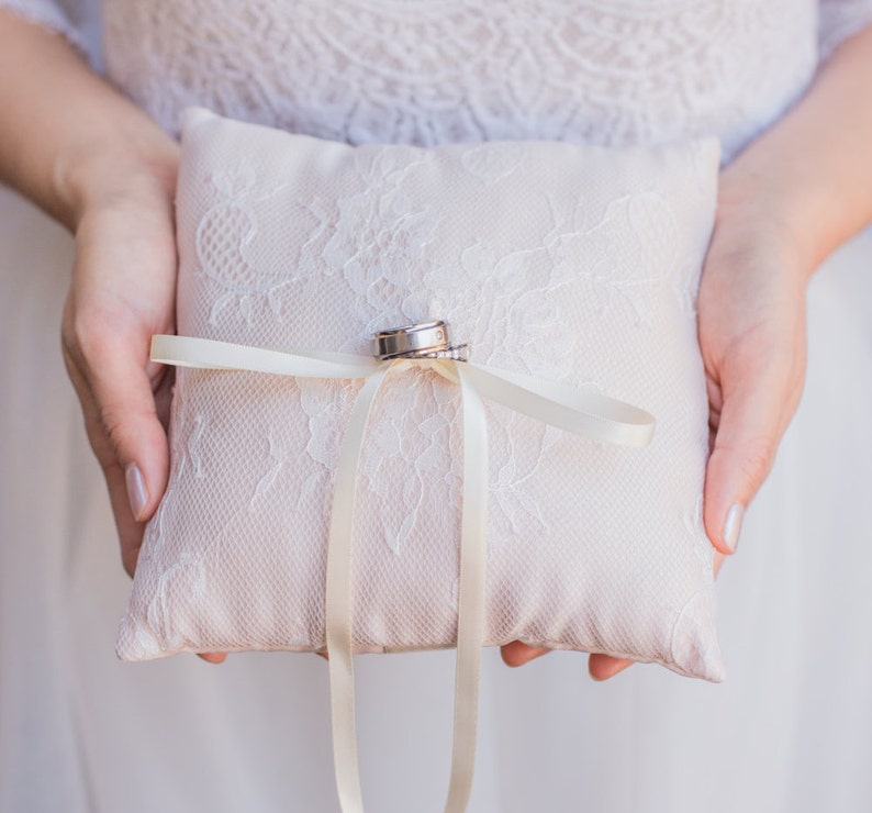Ring Boy Blush Champagne French Chantilly Lace Ring Pillow Handmade in the USA Ring Pillow Ring Bearer Pillow