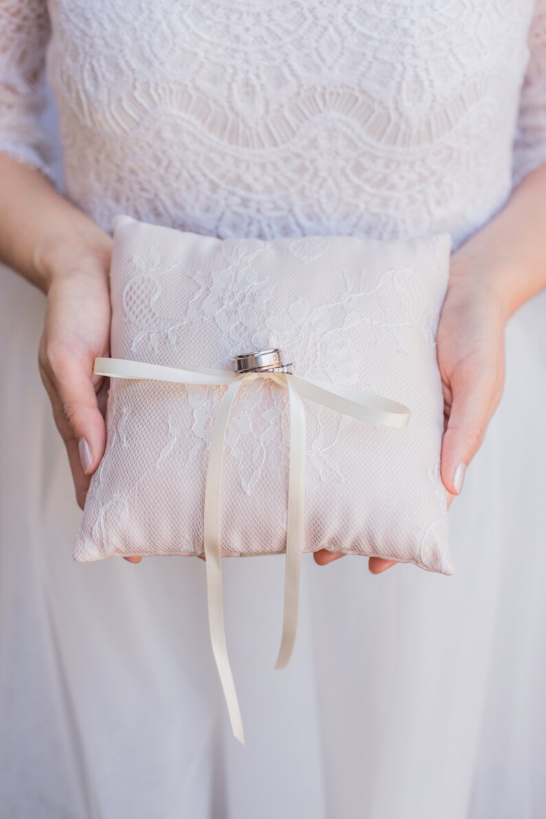Ring Boy Blush Champagne French Chantilly Lace Ring Pillow Handmade in the USA Ring Pillow Ring Bearer Pillow